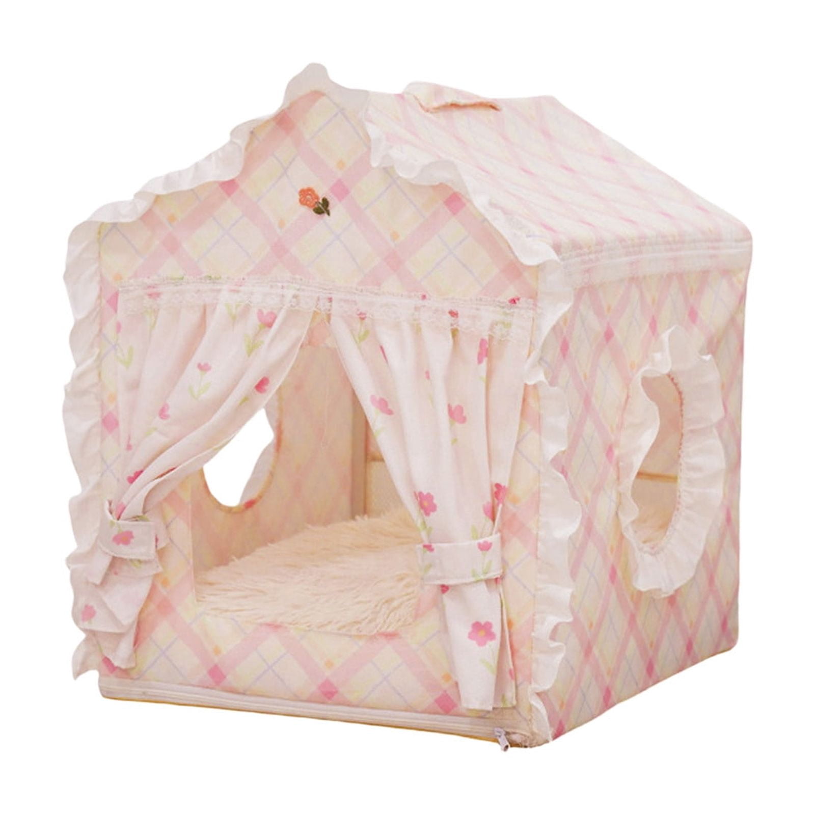 Indoor Dog House with Frame, Cute Dog Tent Bed with Cover Cave, Breathable, Washable, and Foldable House, Suitable for Puppy and Cats Pink