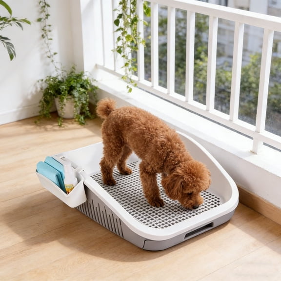 Indoor Dog Potty Box with Drawer | Puppy Toilet Training Pad Holder for Small & Medium Dogs | Plastic Pet Litter Tray with Removable Mesh | Space-Saving Bathroom or Balcony Potty Station