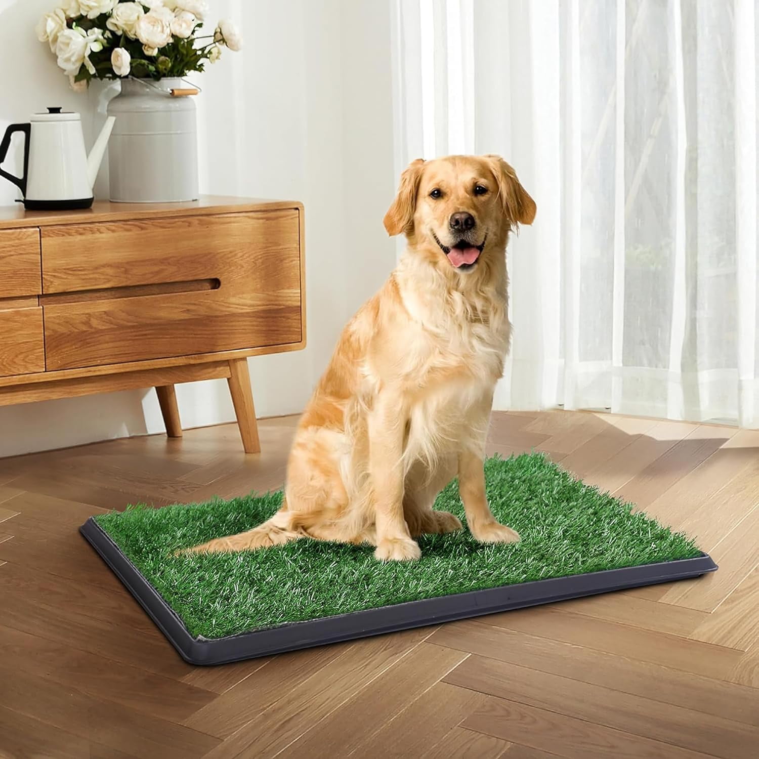 Indoor Dog Potty Grass with Tray Large, Reusable Dog Pee Grass Pad with Tray, Artificial Grass Turf for Dog Puppy Potty Training, 3-Layer System, 30"20"