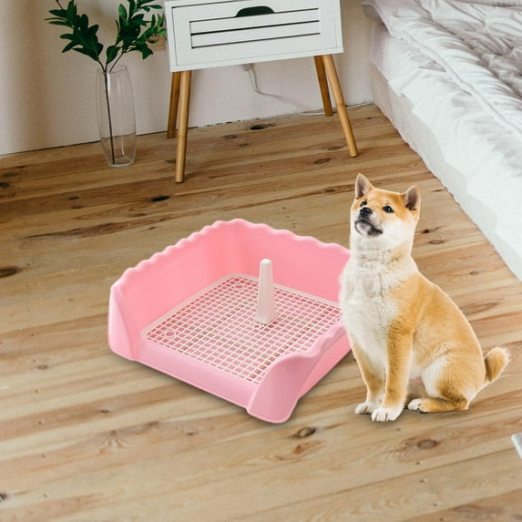 Indoor Dog Potty Tray with Protection Wall Non Slip Mat Holder Anti Splashing Dog Toilet for Pee Training Restroom Hamster Ferret Pink