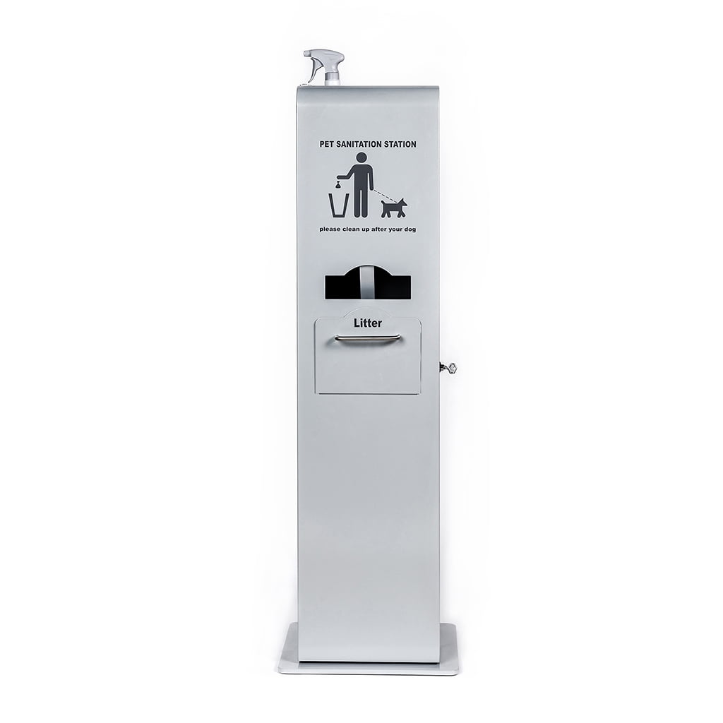 Indoor Dog Waste and Sanitation Station - Includes Built-in Bag Dispenser, Enclosed Trash Bin, Paper Towel Holder, Spray Bottle