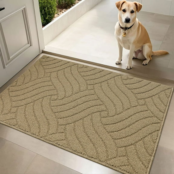 Indoor Door Mat, 20"x 32", Non Slip Low-Profile Entrance Rug, Front Inside Doormats Dirt Trapper Entry Door Rugs for Entryway, Beige