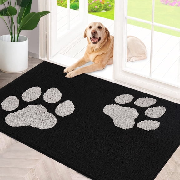 Indoor Door Mat, 20"x32" Dog Mats for Muddy Paws, Rubber Backing Non Slip Super Absorbent Washable Entryway Rug, Low-Profile Front Back Door Mats, Inside Floor Doormats for Entryway, Black