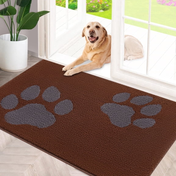 Indoor Door Mat, 20"x32" Dog Mats for Muddy Paws, Rubber Backing Non Slip Super Absorbent Washable Entryway Rug, Low-Profile Front Back Door Mats, Inside Floor Doormats for Entryway, Brown