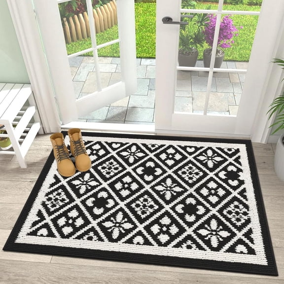 Indoor Door Mat 24" X 36"Absorbent Dog Muddy Paws Mat Low-Profile Entrance Small Runner Rug with Non-Slip Rubber Backing Machine Washable Inside Black Welcome Mats