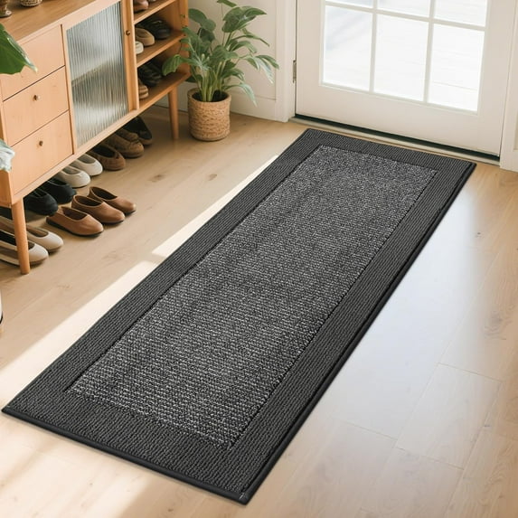 Indoor Door Mat 24" x 60", Dirt Trapper Door Mats Non-Slip Entryway Rugs Washable, Resist Dirt Absorbent Welcome Mat, Low Profile Floor Mats for Front Back Door and Entryway, Charcoal