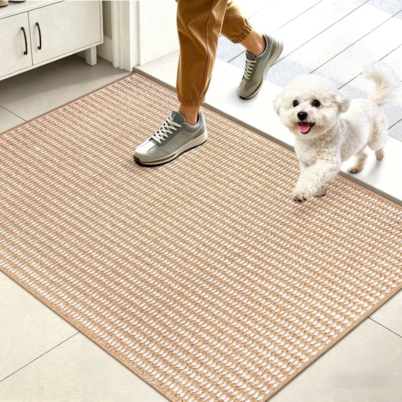 WETRBWEH Indoor Door Mat 24"x36", Non-Slip Low-Profile Front Doormat, Washable Dirt Trapper Mat for Home, Beige & White