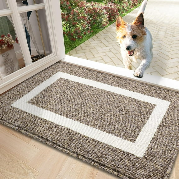 Indoor Door Mat, 30x17, Non-Slip Absorbent Resist Dirt Entrance Mat, Washable Low-Profile Inside Entry Doormats for Entryway, Brown