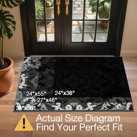 Indoor Door Mat for Entrance 26x46, Luxury Traditional Front Doormat with Non-Slip Latex Rubber Backing, Soft, Dirt Trapper, Washable Mats for Inside Entryway, , Flower Bliss
