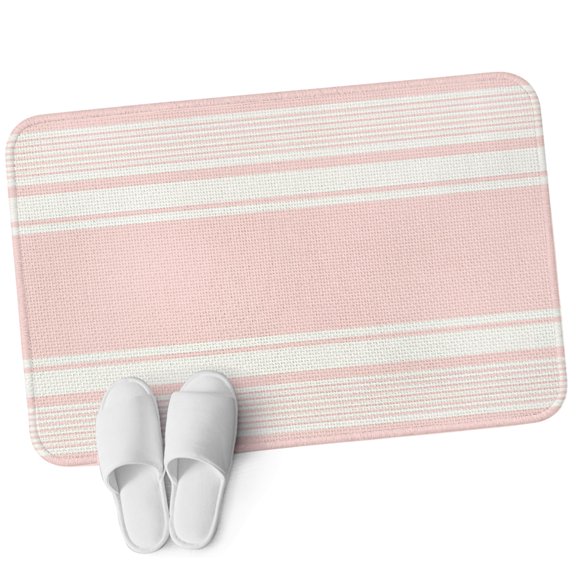 Indoor Door Mat, Farmhouse Pink Absorbent Non Slip Washable Rug, Farmhouse Pink Line Striped Low Profile Small Welcome Floor Mats for Entryway, Front Door, RV, 16x24 In