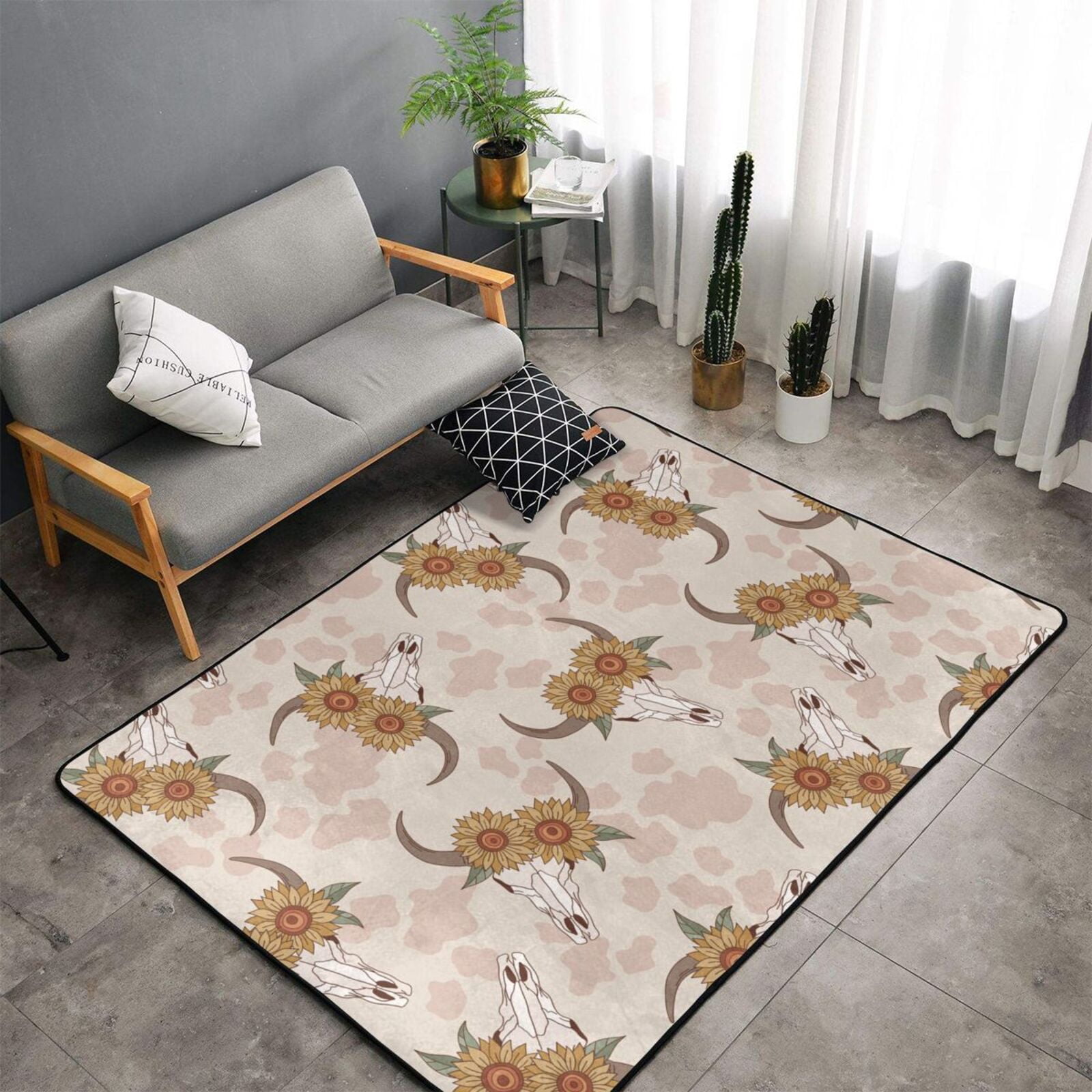 Indoor Door Mat, Howdy western cow bull scull sunflower Bedroom Rug ...