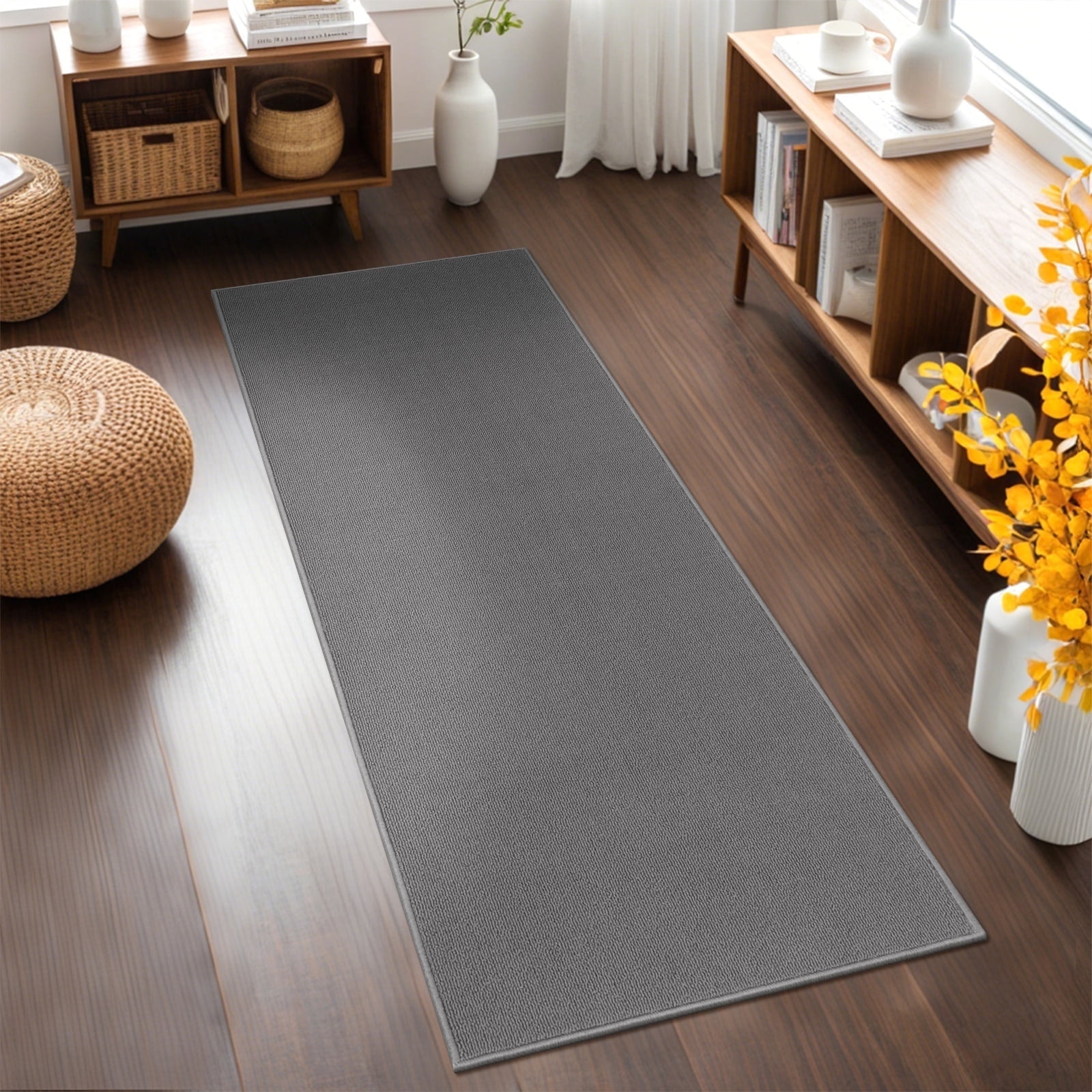 MeyJey 2'x6' Runner Rug Non Slip Washable Farmhouse Hallway Rug for Kitchen/Laundry Room, Gray