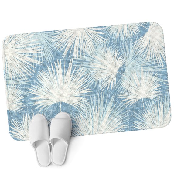 Indoor Door Mat, Sky Blue Palm Leaves Coastal Absorbent Non Slip Washable Rug, Summer Tropical Botanical Low Profile Small Welcome Floor Mats for Entryway, Front Door, RV, 16x24 In