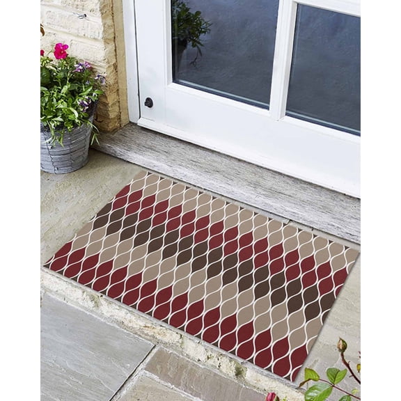 Indoor Door Mat, Vintage White Curve Lines Mid Century Absorbent Entrance Mat Doormat Low Profile Floor Mats for Front Back Door Entryway&nbsp;18x30in Geometric Ogee