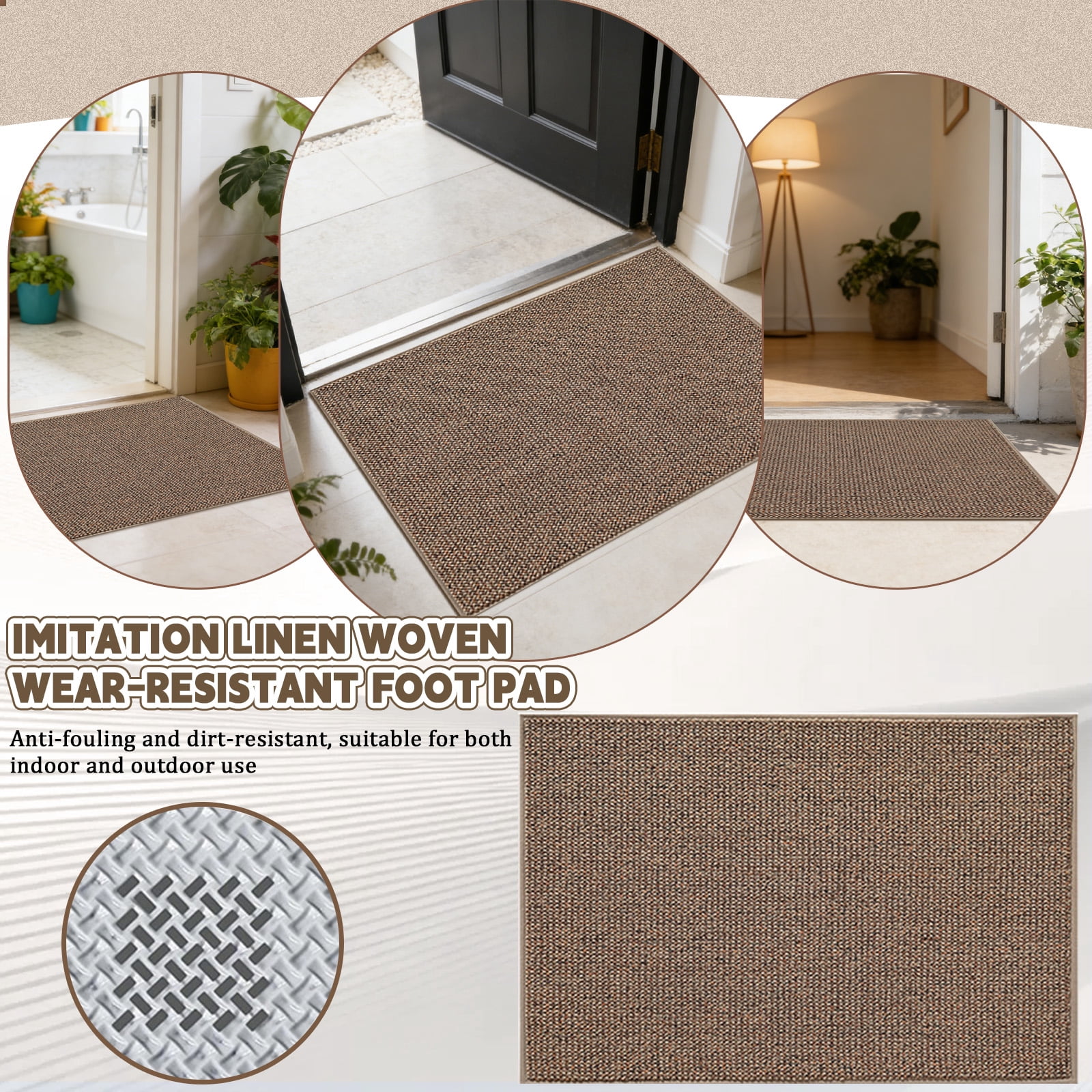 24x35 Rug Indoor Door MatsforEntryway, 24X35 In, Brown Woven Rug, Low Pile Floor ...