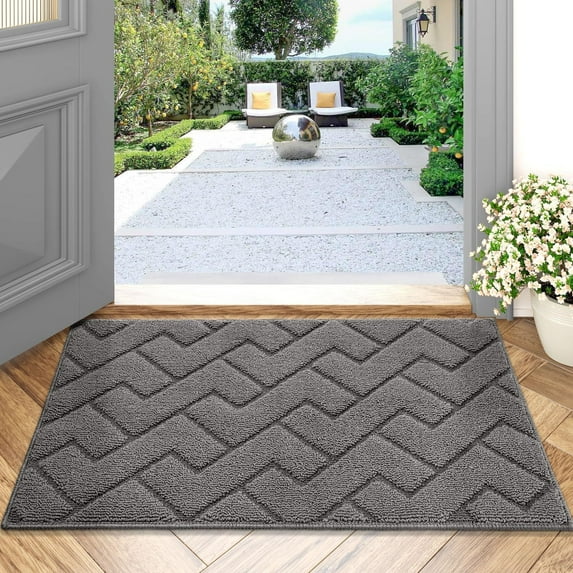 Indoor Doormat,20"x31.5" Welcome Door mat,Non Slip Backing Washable Door Mats,Absorbent and Resistant Low-Profile Entrance Inside Floor Mat for Front Back Door and Entryway (Grey)