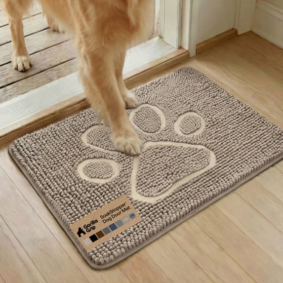 GORILLA GRIP Ultra Absorbent Grippy Doormat for Muddy Dog Paws, Machine Washable Soak Stopper Rugs Cleaner Floors, Bed Mat for Dirty Dogs, Indoor Door Rug Pet Bed Mats 24x16 Paw Beige Ivory