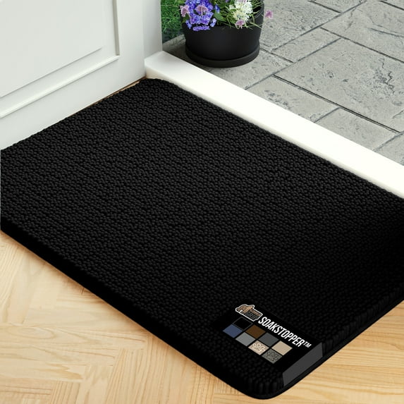 GORILLA GRIP Ultra Absorbent Grippy Doormat for Muddy Dog Paws, Machine Washable Soak Stopper Rugs Cleaner Floors, Bed Mat for Dirty Dogs, Indoor Entrance Door Rug Pet Bed Mats 24x16 Black