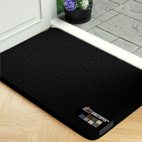 GORILLA GRIP Ultra Absorbent Grippy Doormat for Muddy Dog Paws, Machine Washable Soak Stopper Rugs Cleaner Floors, Bed Mat for Dirty Dogs, Indoor Entrance Door Rug Pet Bed Mats 24x16 Black