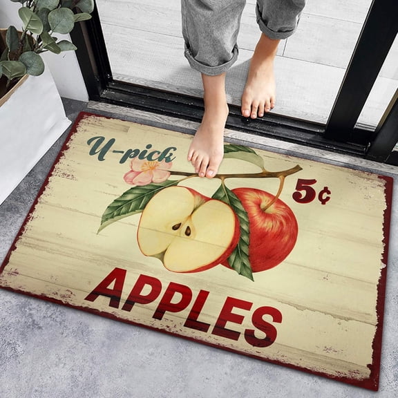Indoor Doormat Absorbent Bath Rugs Entrance Non Slip Front Door Mat Farm Apples Leaf Floral Branch Kitchen Carpets Vintage Farmhouse Wooden Grain Floor Mats for Bathroom Bedroom Room Decor 18x30in