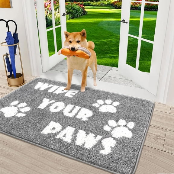 Indoor Doormat Entryway Door Mat, Non Slip Absorbent Mud Trapper Mats, Low-Profile Inside Floor Mats, Soft Washable Small Mats Door Carpet for Entryway(Grey and White, 20''''x32'''')