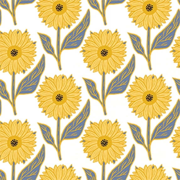 Springs Creative Kate Ward Thacker Sunflower Sunshine White Cotton Fabric By the Yard