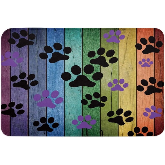 Indoor Doormat,Front Back Door Mats with Non Slip Backing,Colorful Puppy Paws on Rustic Wood Grain Welcome Entrance Floor Mat for Outdoor Entry Way, Bathroom Kitchen Rugs 18x30 Inch