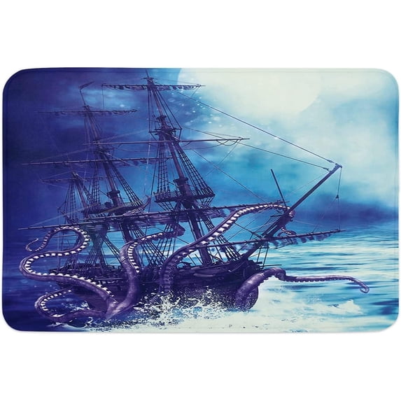 Indoor Doormat,Front Back Door Mats with Non Slip Backing,Octopus Sink Ship Welcome Entrance Floor Mat for Outdoor Entry Way, Bathroom Kitchen Rugs 16x24 Inch