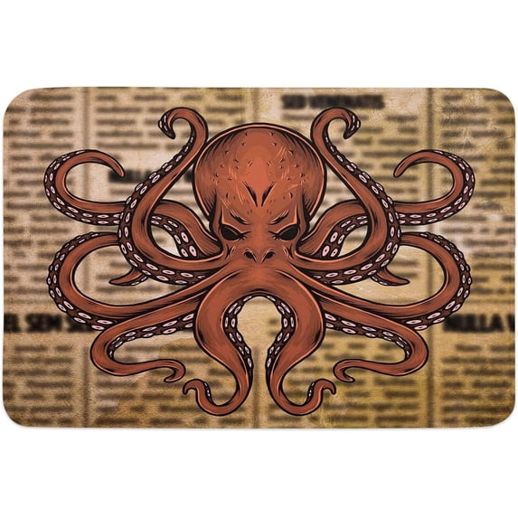 Indoor Doormat,Front Back Door Mats with Non Slip Backing,Octopus Vintage Style Newspaper Background Welcome Entrance Floor Mat for Outdoor Entry Way, Bathroom Kitchen Rugs 18x30 Inch