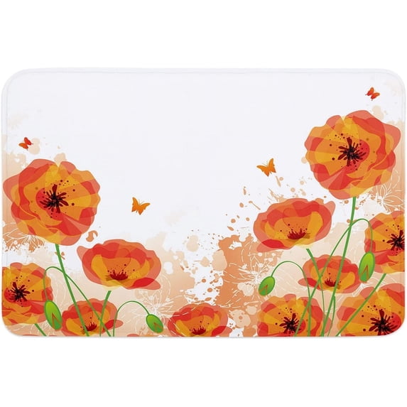 Indoor Doormat,Front Back Door Mats with Non Slip Backing,Orange Poppy Flower Poppy Welcome Entrance Floor Mat for Outdoor Entry Way, Bathroom Kitchen Rugs 16x24 Inch
