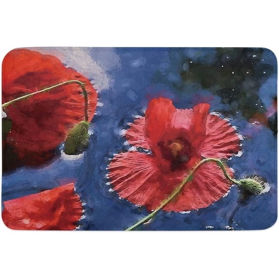 Indoor Doormat,Front Back Door Mats with Non Slip Backing,Red Poppies in Pond Welcome Entrance Floor Mat for Outdoor Entry Way, Bathroom Kitchen Rugs 16x24 Inch