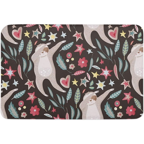 Indoor Doormat,Front Back Door Mats with Non Slip Backing,Sloth Flowers Heart Welcome Entrance Floor Mat for Outdoor Entry Way, Bathroom Kitchen Rugs 16x24 Inch