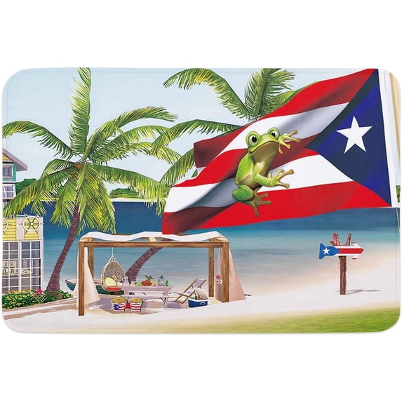 Indoor Doormat,Front Back Door Mats with Non Slip Backing,Summer Beach Frog in Puerto Rico Flag Welcome Entrance Floor Mat for Outdoor Entry Way, Bathroom Kitchen Rugs 16x24 Inch