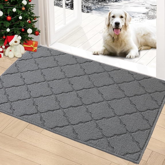 Indoor Doormat, Front Door Mat 20"x32" Absorbent Rubber Backing Non Slip Door Mats, Machine Washable Resist Dirt Low Profile Rugs for Entryway, Front Door Rugs Indoor for Muddy Wet Shoes, Grey
