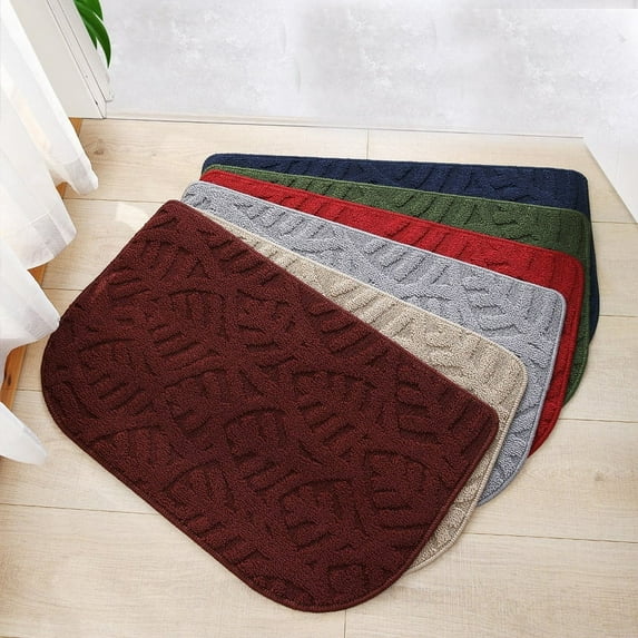 Indoor Doormat Front Door Mat, Low-Profile Machine Washable Kitchen Rug, Absorbent Mud Half Round Entrance Mat for Outdoors, Entryway, Patio, Bedroom, Khaki, 17*28"