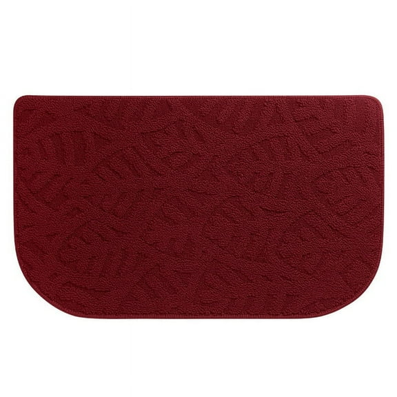 Indoor Doormat Front Door Mat, Low-Profile Machine Washable Kitchen Rug, Absorbent Mud Half Round Entrance Mat for Outdoors, Entryway, Patio, Bedroom, Red Wine, 17*28"