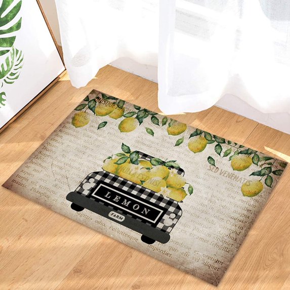 Indoor Doormat Front Door Welcome Mat Farm Fresh Lemon BlackBuffalo Check Plaid Truck Retro Old Newspaper Non Slip Floor Mat Entryway Rug Durable Low-Profile Mat Home Decor- 18" x 30"