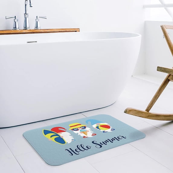 Indoor Doormat Low Pile Welcome Mat Summer Surfing Gnome with Ice Cream - Sponge Rounded Corners Shoes Scraper Rugs for Entrance Bathroom Hello Summer Blue 16x24 in