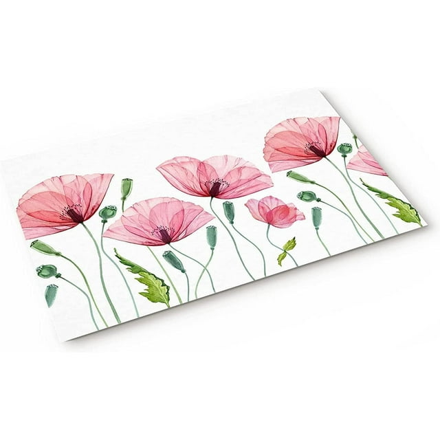 Indoor Doormat Poppy Flower Non Slip Rubber Backing Doormat Entrance
