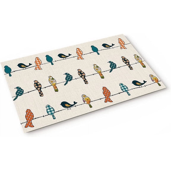 Indoor Doormat Rowley Birds Colorful Animal Non Slip Rubber Backing Doormat Entrance Rugs Orange Buffalo Check Welcome Low-Profile Mats for Front Door Kitchen Bedroom Bathroom 16x24 Inch