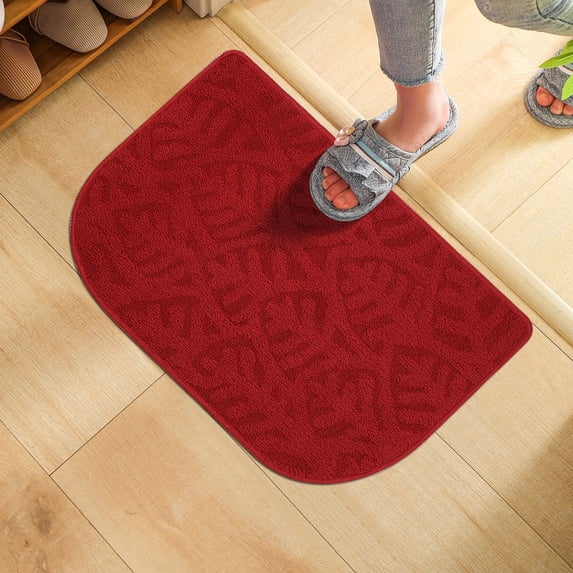 Indoor Doormat, Super Absorbs Mud Mat, Washable Non-Slip Rubber Backing Clean Door Mat for Doorways Inside Dirt Trapper Mats Shoes Scraper, 18*30 Inches Wine Red