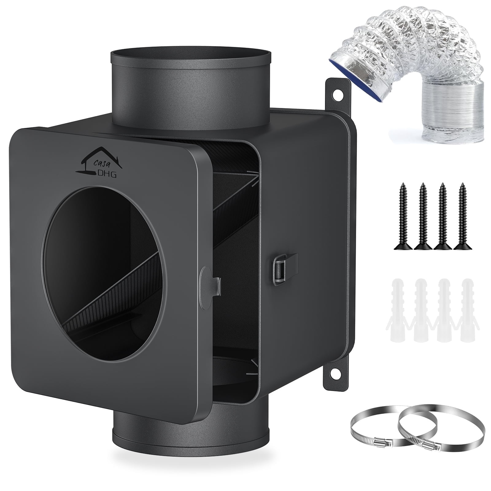 Indoor Dryer Vent Kit Pro - 4" Fireproof Aluminum Hose & Stainless Steel Lint Trap for Gas/Electric Dryers,8FT Duct, Metal Mesh, Clamps Included