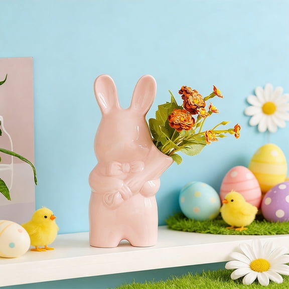 Indoor Easter Decorations Skegnu Easter Bunny Flower Vase Simple Ceramic Rabbits Handheld Flower Vase Home Animals Art Decoration