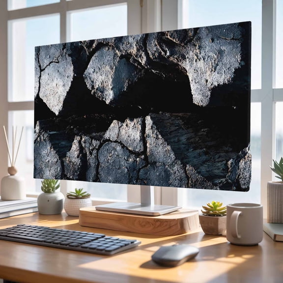Indoor Elastic TV Cover 24", Abstract Crack TV Display Protector for LCD Desktop TV Hanging TV, Black Gray Cracked Earth Texture Earthly Fissure Decorative TV Screen Dust Proof Cover Protection
