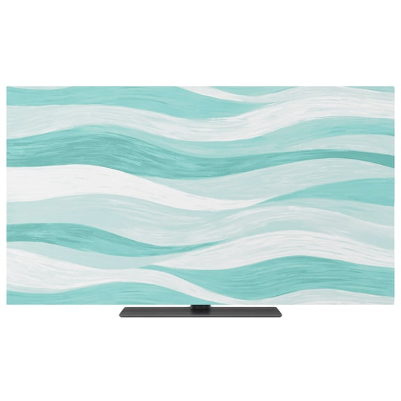 Indoor Elastic TV Cover 24", Aqua Ocean Waves TV Display Protector for LCD Desktop TV Hanging TV, Abstract Modern Ombre Stripes Decorative TV Screen Dust Proof Cover Protection