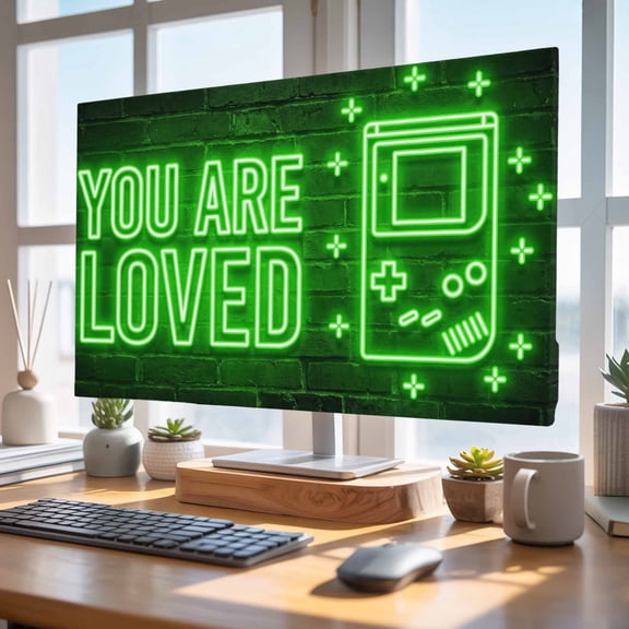 Indoor Elastic TV Cover 24", Art Gaming Icons TV Display Protector for LCD Desktop TV Hanging TV, Multi Panel Neon Letter Green Modern Decorative TV Screen Dust Proof Cover Protection
