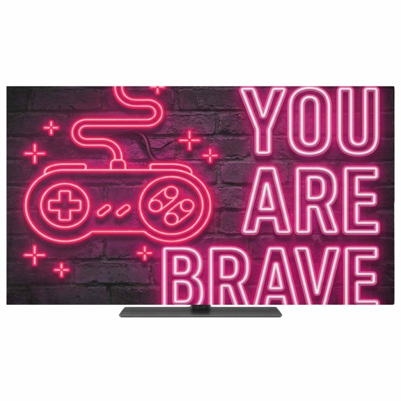 Indoor Elastic TV Cover 24", Art Gaming Icons TV Display Protector for LCD Desktop TV Hanging TV, Multi Panel Neon Letter Pink You Are Brave Decorative TV Screen Dust Proof Cover Protection
