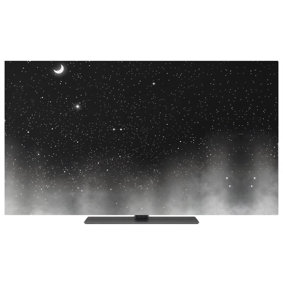 Indoor Elastic TV Cover 24", Crescent Moon TV Display Protector for LCD Desktop TV Hanging TV, Dreamy Black Misty Cloud Gray Gradient Fog Decorative TV Screen Dust Proof Cover Protection
