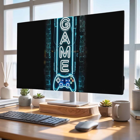 Indoor Elastic TV Cover 24", Game Neon Sign TV Display Protector for LCD Desktop TV Hanging TV, Modern Video Game Controller Blue Glowing Tube Decorative TV Screen Dust Proof Cover Protection