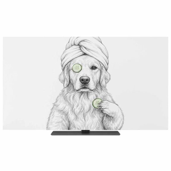 Indoor Elastic TV Cover 24", Grey Animals TV Display Protector for LCD Desktop TV Hanging TV, Funny Dog with Bath Wrap Cucumber Slice Gray Modern Decorative TV Screen Dust Proof Cover Protection